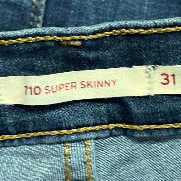 Levi's 710 Super Skinny Women's Blue Distressed Mid Rise Denim Jeans Size 31 - Picture 5 of 6